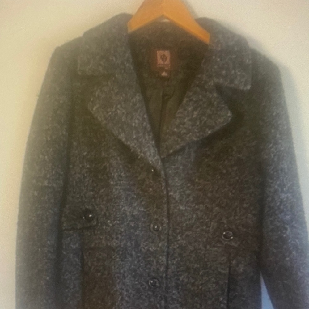 Anne Klein Charcoal Boiled Wool Pea Coat Size L